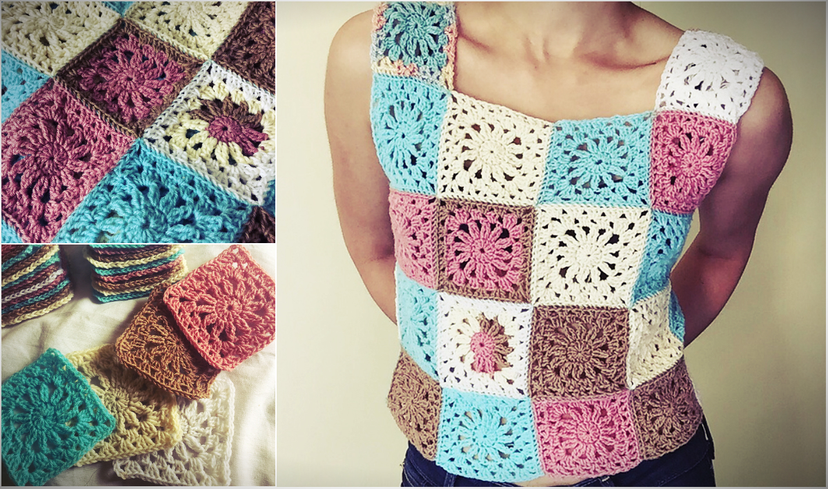 Granny square crochet top amazing colorways.
